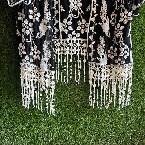 Embroidered Open Cardigan Fringe Kimono Boho - Picture 5 of 6